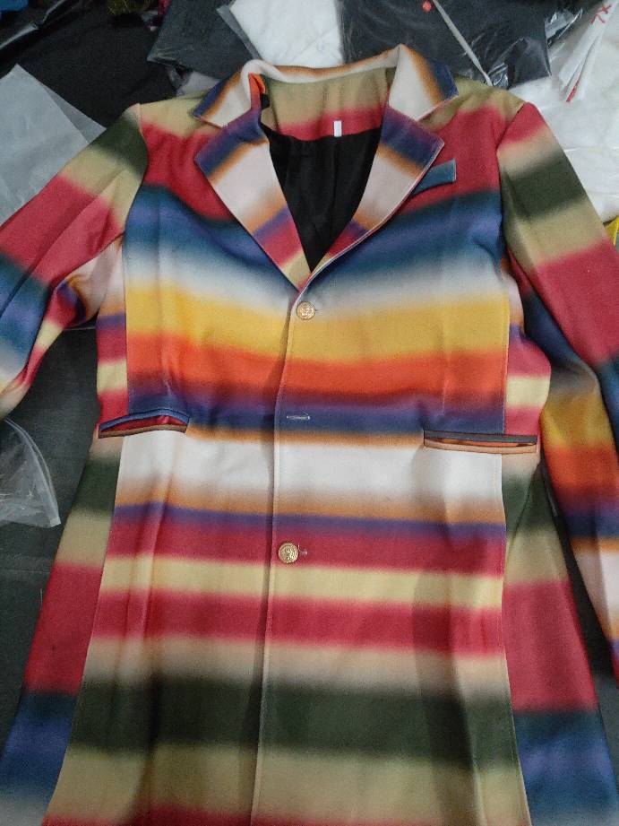 Autumn Rainbow Stripe Trench Coat | Slim Single Breasted Turn-down Collar