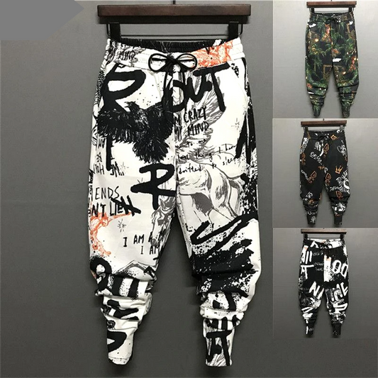 Men's High Waist Lace Up Graffiti Grunge Joggers