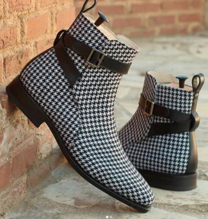 MENS Houndstooth Strap Buckle Chelsea Boot