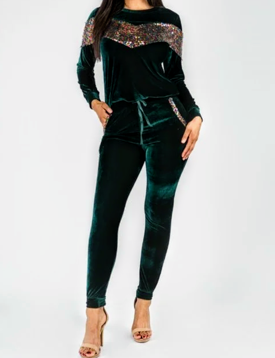 Velvet Sequin Track Suit