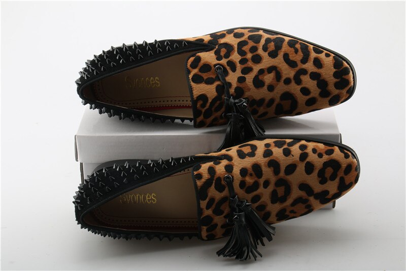 Fringe Rivets Leopard Slip on Loafer Shoes | Zapatillas Hombre Brand Shoes Men Italian
