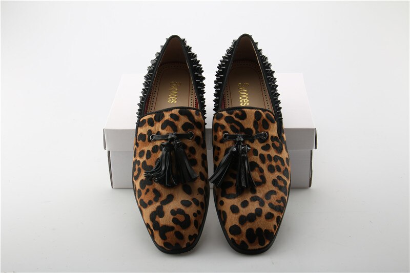 Fringe Rivets Leopard Slip on Loafer Shoes | Zapatillas Hombre Brand Shoes Men Italian
