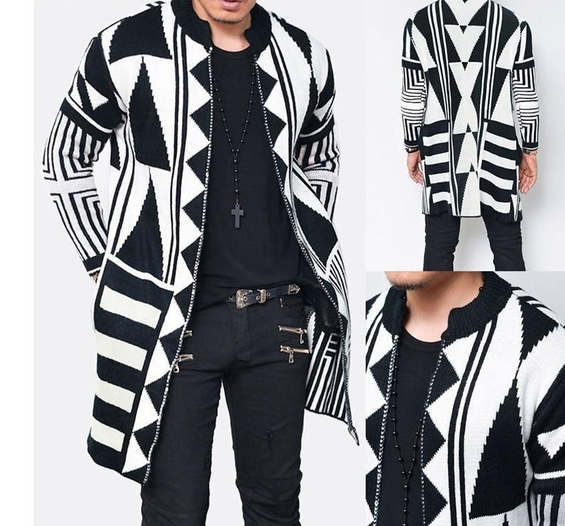 NEW Men Slim Fit Knitted Aztek Trench Cardigan Sweater