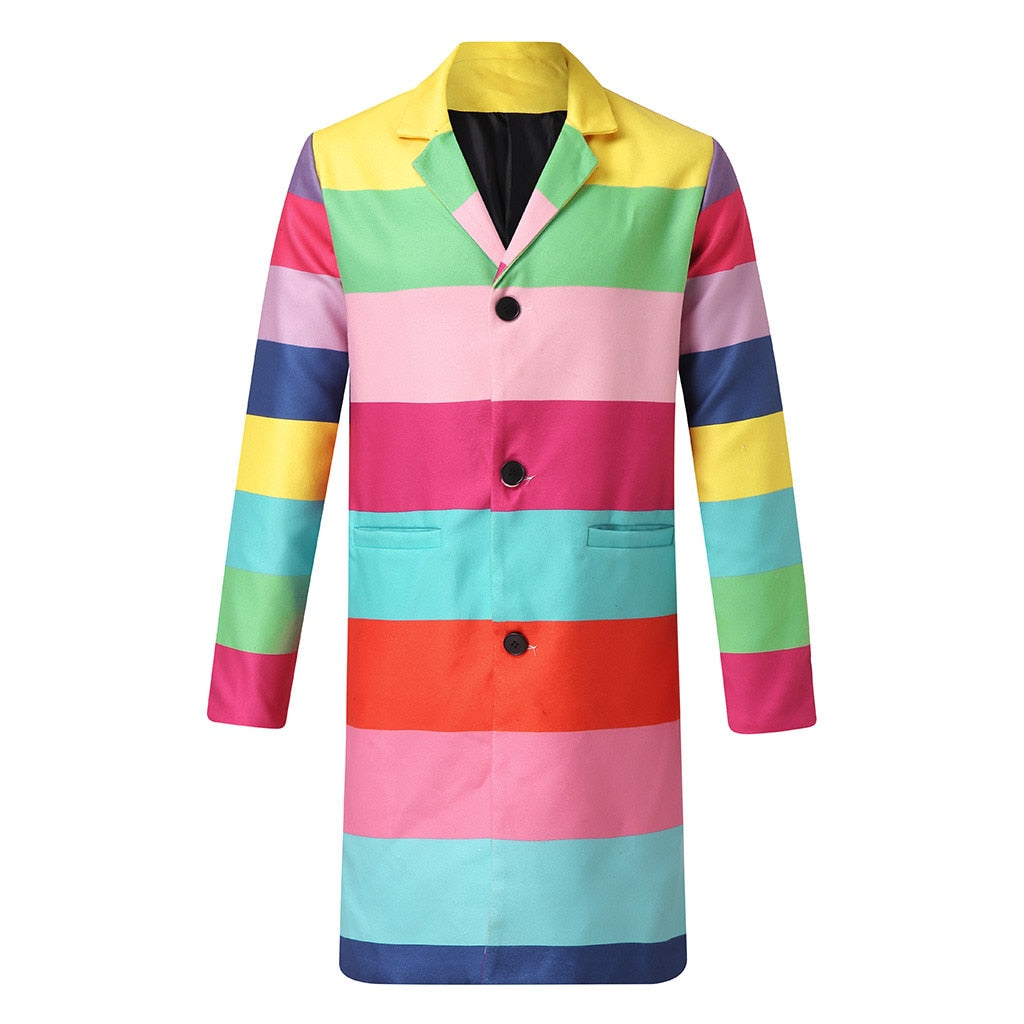 Multi Color Gradient Pride Pattern Button Pocket Overcoat Chaquetas de hombre