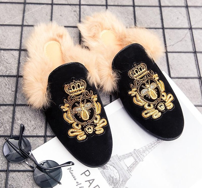 Royal Black Suede Mules | Men Half Shoes | Luxury Zapatillas Hombre Casual Sepatu | Slip On