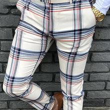 Men's Casual Plaid Social Slim Fit Trousers Mid Waist Skinny Business Office