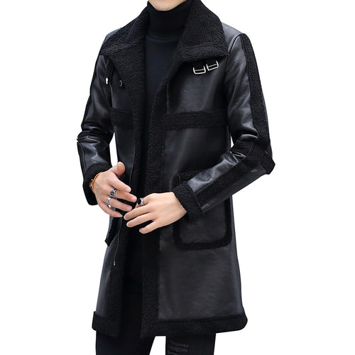 Men | Single-Breasted Slim | Leather Long Fleece | Trench