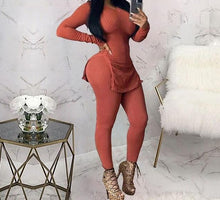 Women Ribbed Two Piece Sexy Slit Sweater Set