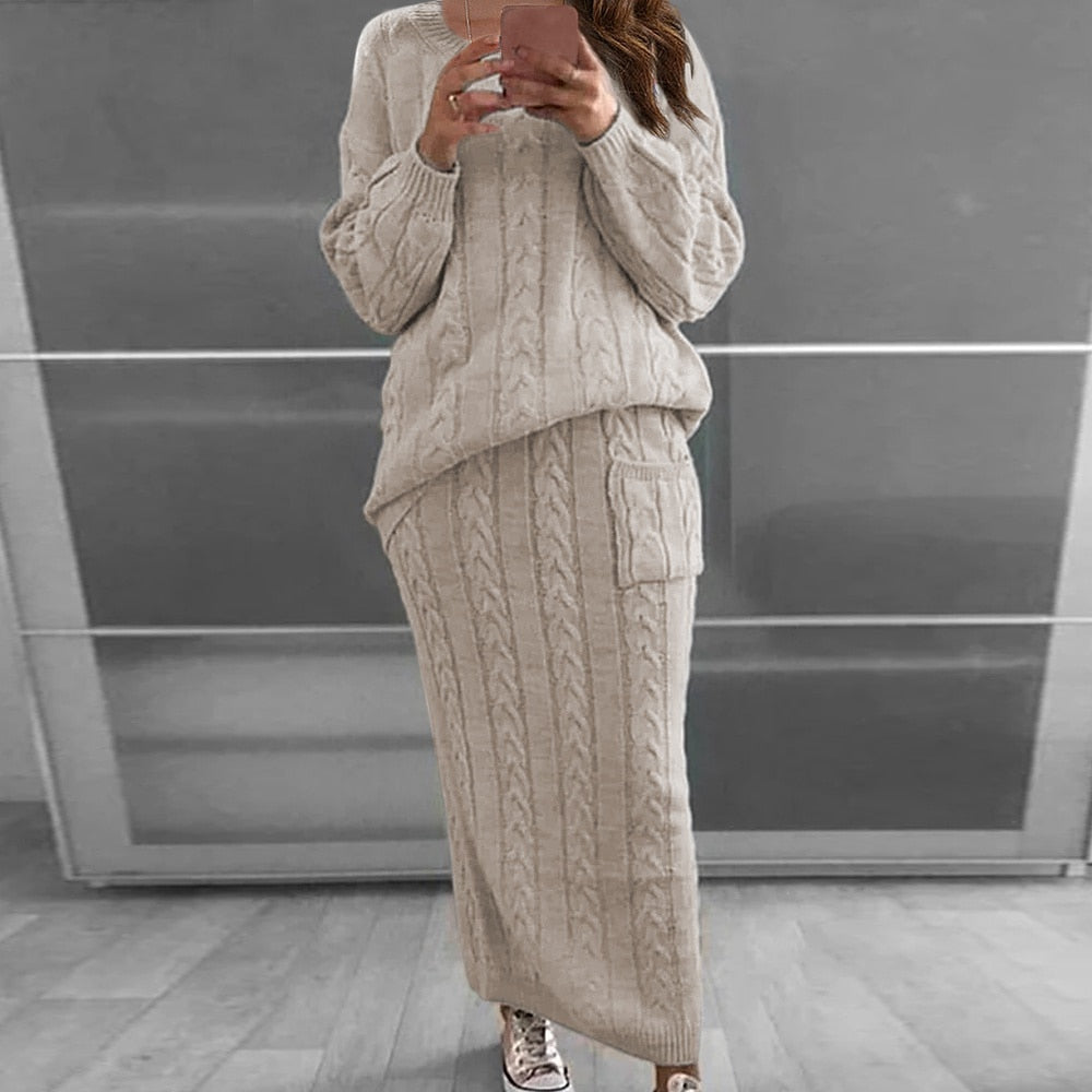 Casual Knitted Skirt Set