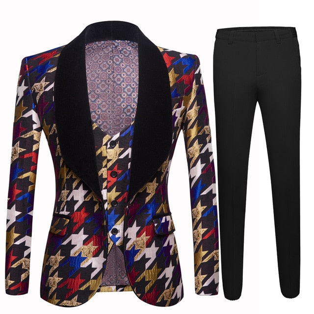 Mens Multi-Color Lux Houndstooth 3 piece Suit