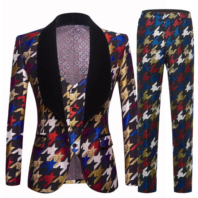 Mens Multi-Color Lux Houndstooth 3 piece Suit
