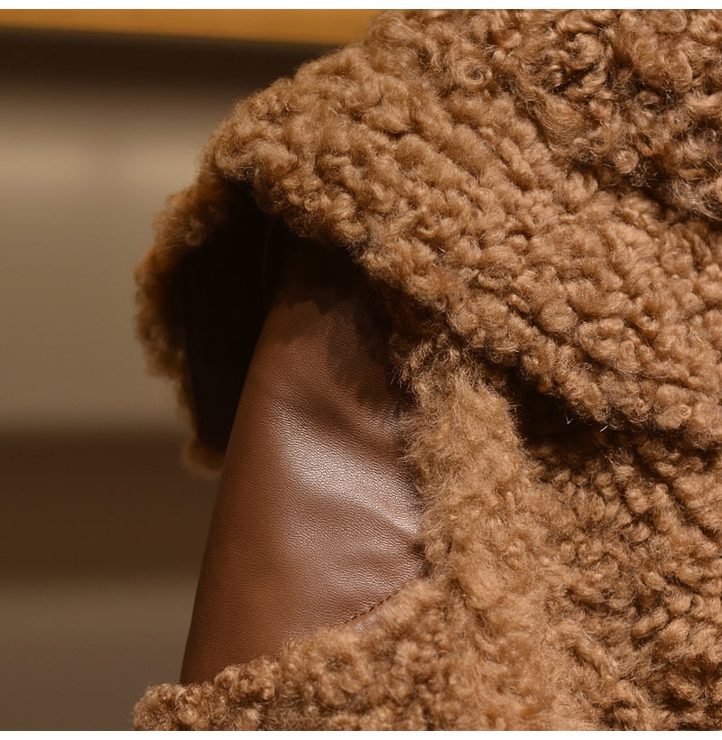 Lautaro Winter Warm Thick Patchwork Faux Fur Coat Women Long Sleeve zipper Turndown Collar Stylish Fluffy Jacket Fashion 2021
