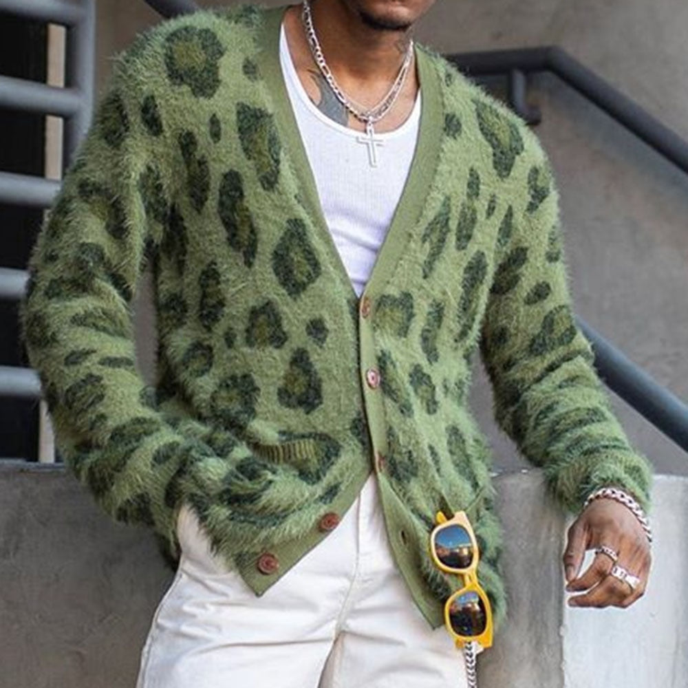 Grinch Green Leopard Knit Cardigan