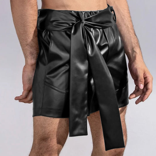 Cognac Black Leather Shorts