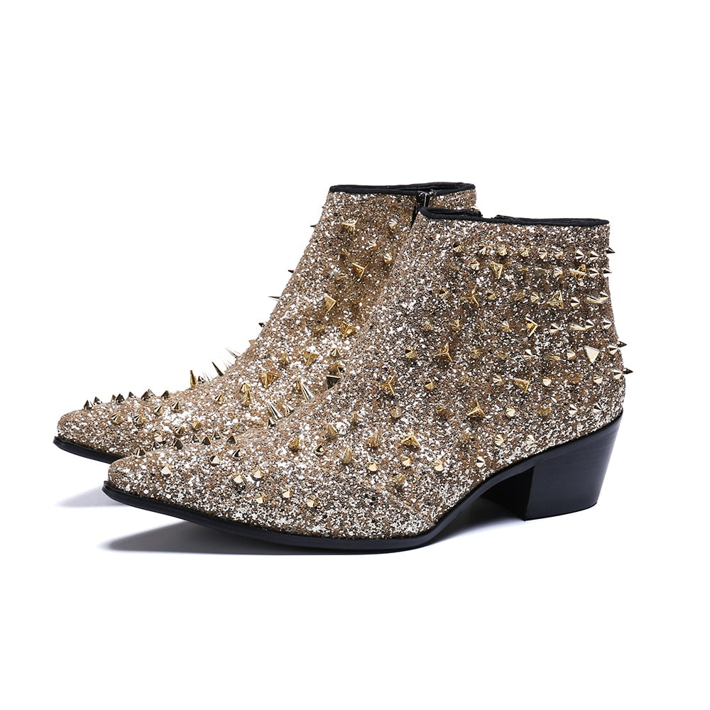 Champaign Gold Studded Ankle Boot (Men)
