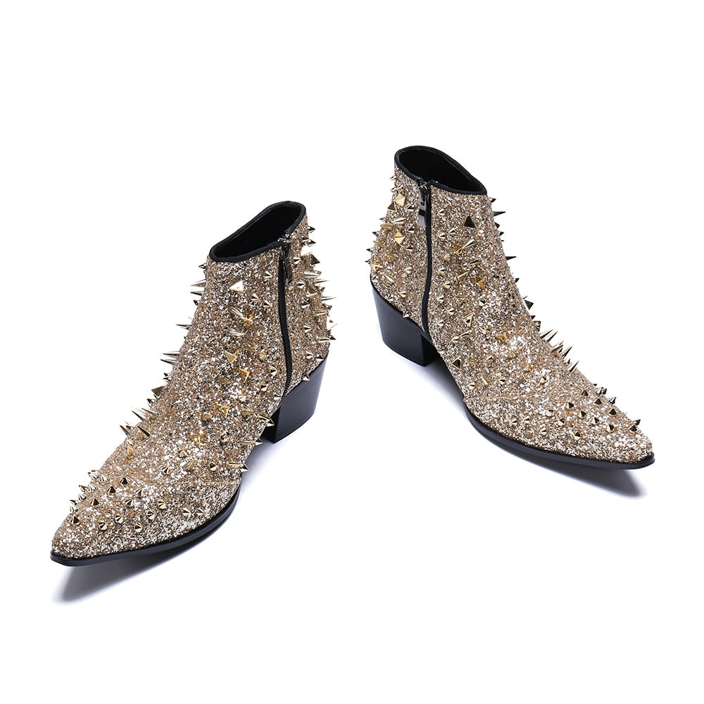 Champaign Gold Studded Ankle Boot (Men)